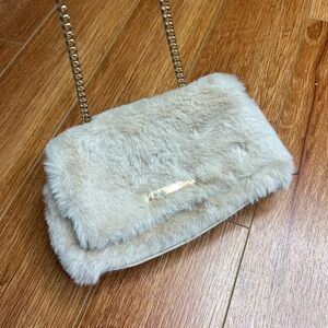 Fuzzy beige mini purse